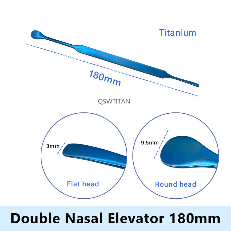 مصعد أنفي برأسين من الفولاذ المقاوم للصدأ ، أدوات تجميل بلاستيكية ، أدوات جراحية ، تيتانيوم ، 1 ust