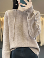 New Fashionable Women Wool Pullover Casual Loose Style Hooded Cashmere Sweater Autumn Winter 100% Merino Wool Knit Top