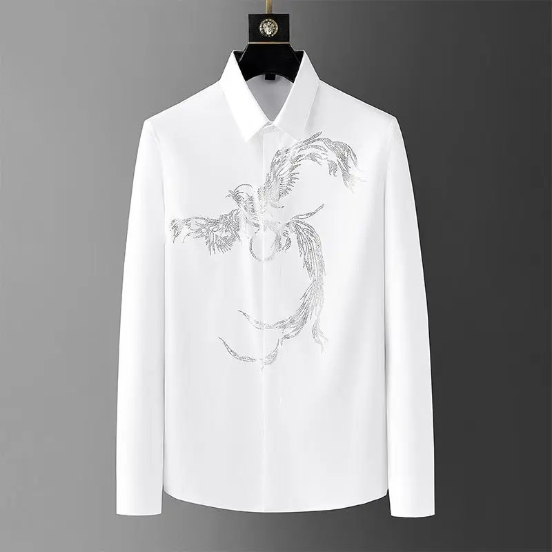 Spring Autumn Fashion POLO Collar Long Sleeve Printing Men's Clothing Blouse Business Casual Single Breasted Korean Style Shirts