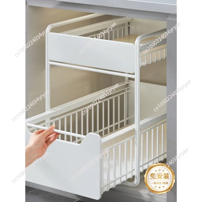 Kitchen lower sink rack Multifunctional storage rack Seasoning rack Pot cabinet Pull basket Pull type layered shelf