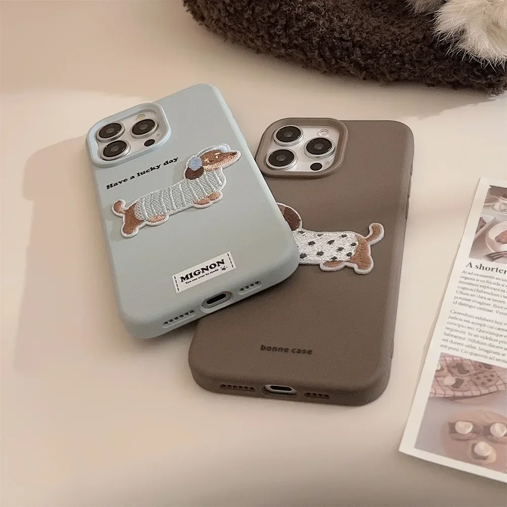 Ins Style Sweater Embroidered Dog Phone Case for IPhone17 16 15 14 12 13 11 Pro ProMax Plus X XR Shockproof Phone Cover