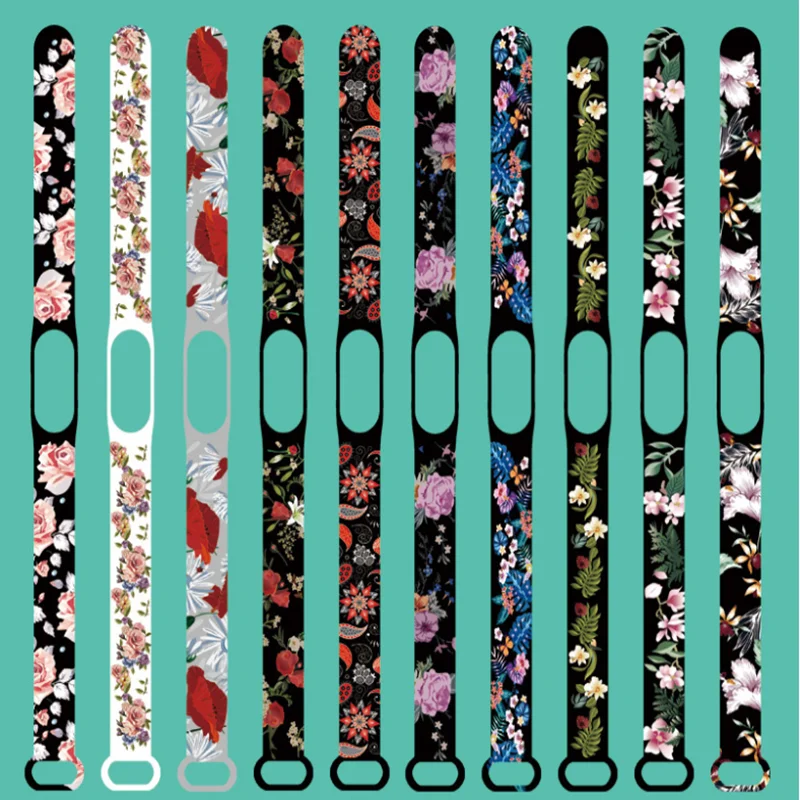 그래피티 스타일 꽃 스트랩, 샤오미 미밴드 3, 5, 6 용 실리콘 손목 스트랩, 미 밴드 7, 5, 4 용 스포츠 스트랩 팔찌