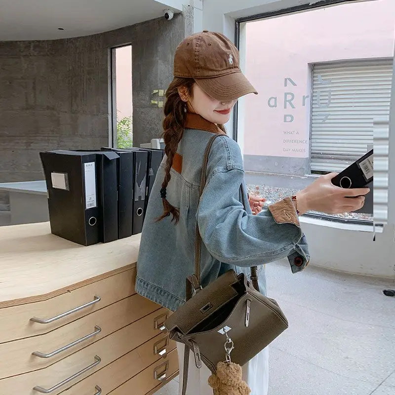 

Denim Coat Turtleneck Single Breasted Full Womens Winter Plush Quilted Hooded Flared Four-Pocket Sherpa Buttoned Functional Warm