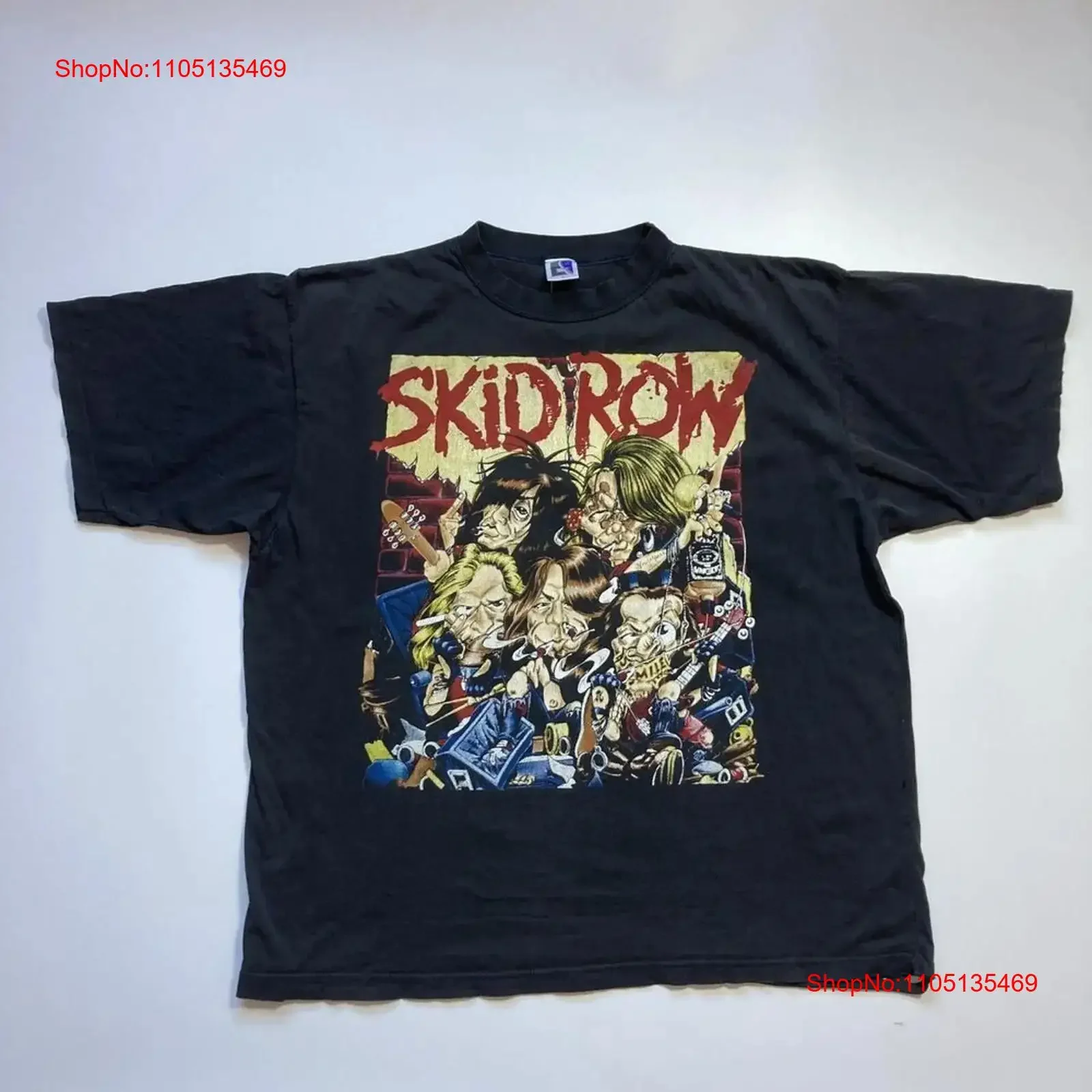 

Skid Row Heavy Metal рок-группа черная футболка с короткими рукавами NH16682 винтажная стираная мужская слегка топ для повседневной носки универсальная