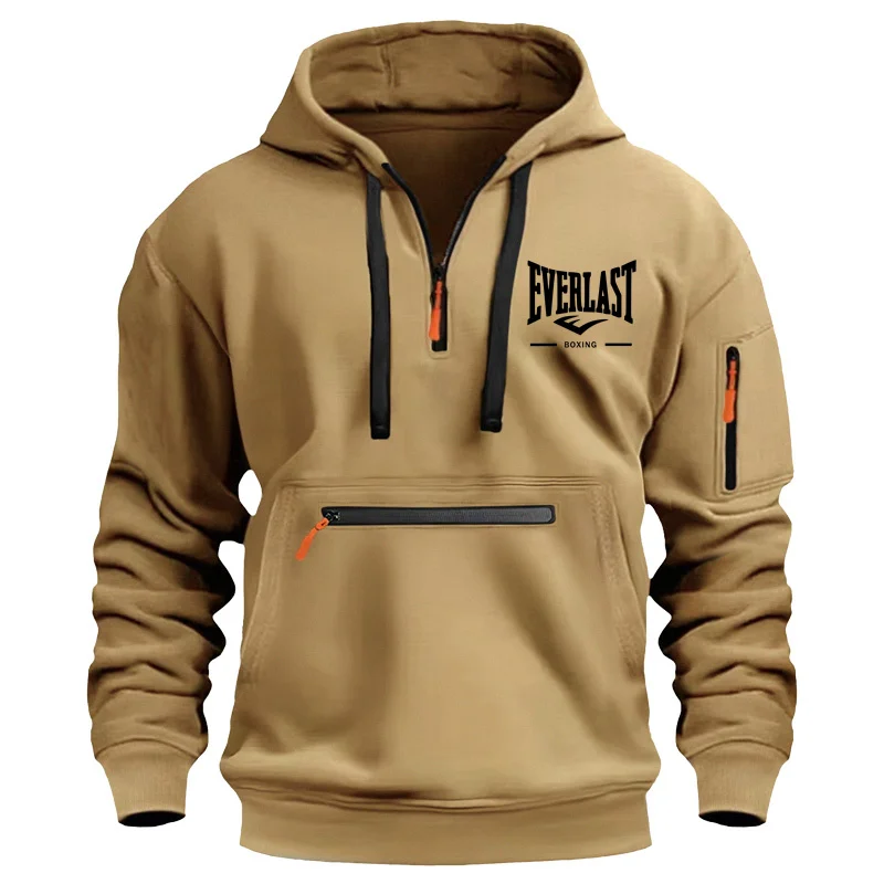 EVERLAST boks moda ilkbahar ve sonbahar erkek ve kadın çok fermuar baskılı Hoodie, gündelik spor giyim, gevşek Hoodie