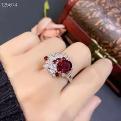 Luxury 925 Silver Garnet Ring for Party 8mm*10mm 3ct VVS Natural Garnet Silver Ring 18K Gold Plated Gemstone Jewelry