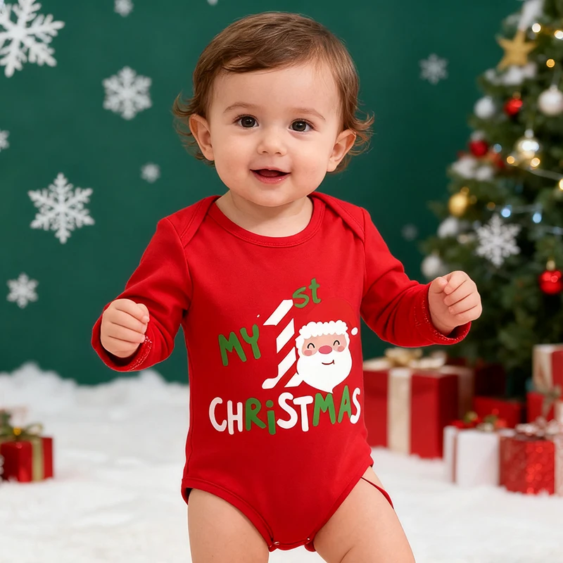 

2025 New Year Clothing 0-24M Christmas Costume Infant Baby Boys Girls Jumpsuit Cotton Cartoon Print Newborn Boys Girls Bodysuits