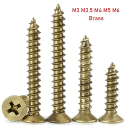 2-10pcs Brass Cross Countersunk Head Tapping Screws Flat Head Tapping Wood Screws M3 M3.5 M4 M5 M6