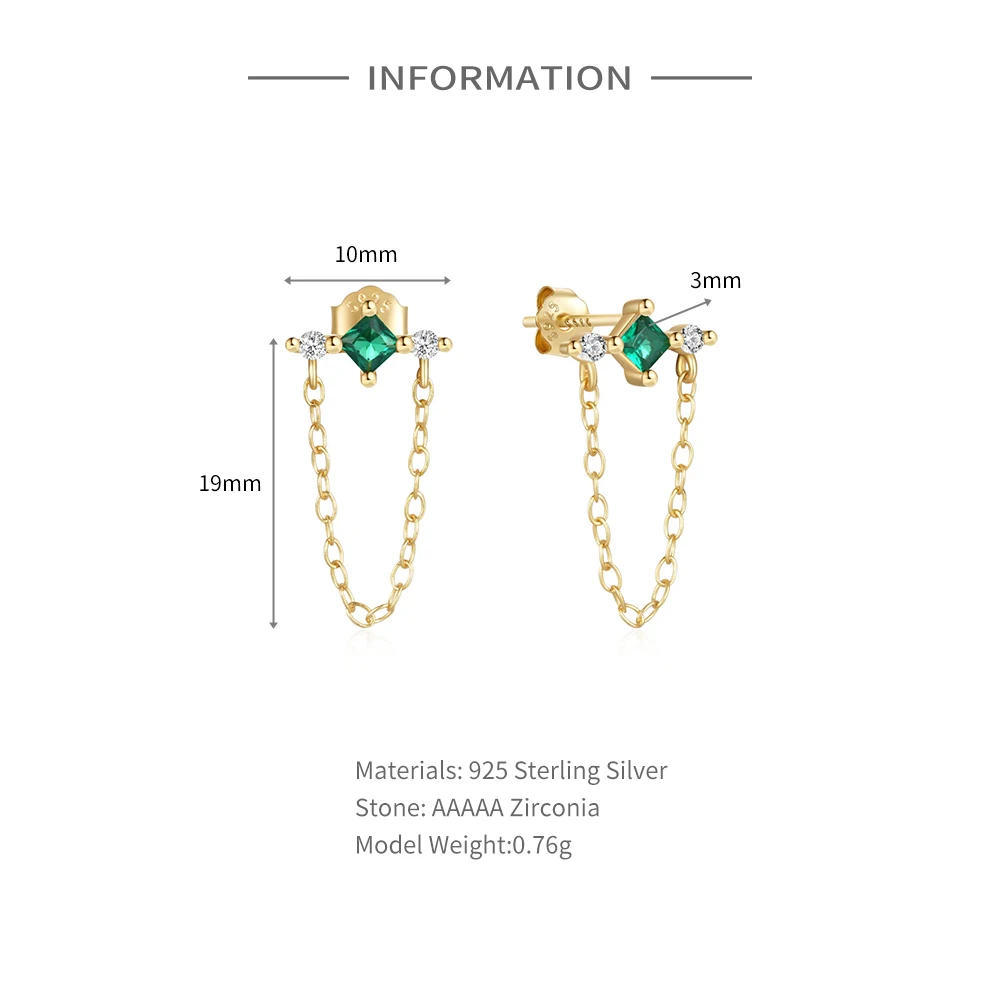 CANNER White/Green Zircon Fringed Piercing Earrings S925 Sterling Silver Versatile Stud Earrings European American Style Women