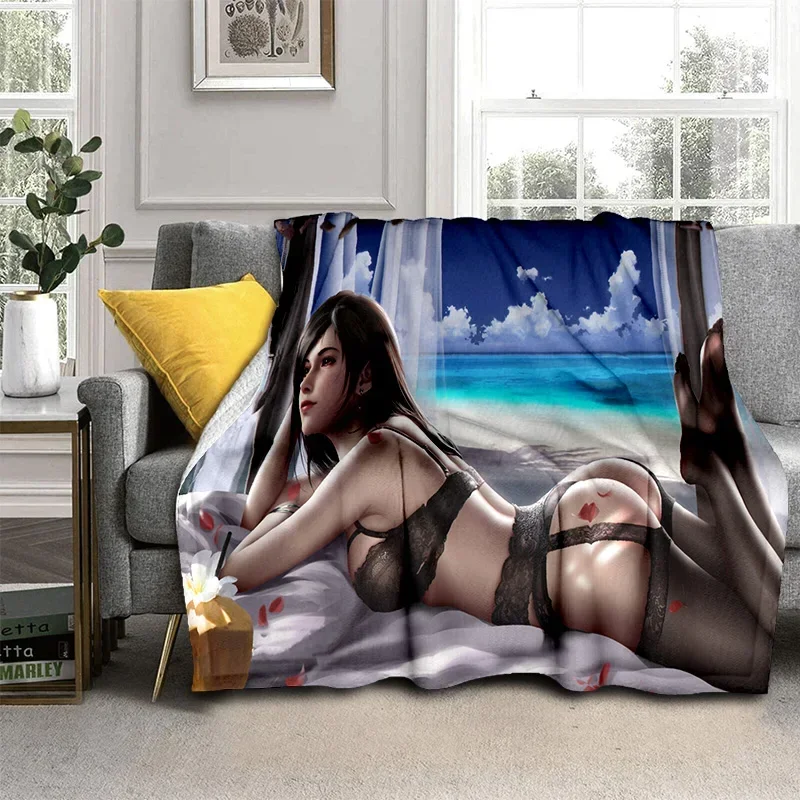 3D Tifa Aerith Sexy Lace Girl Game Cartoon Blanket,Soft Throw Blanket for Home Bedroom Bed Sofa Picnic Office Cover Blanket Kids