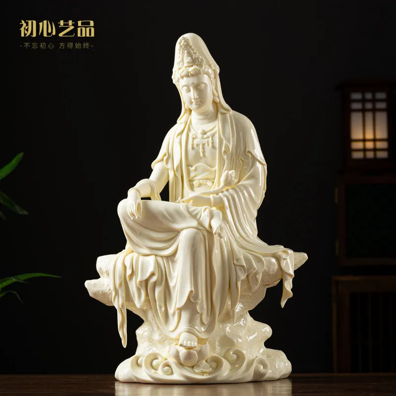 CZ ceramic Guanyin Bodhisattva Buddha statue with lotus in Guanyin Zen living room entrance club decoration