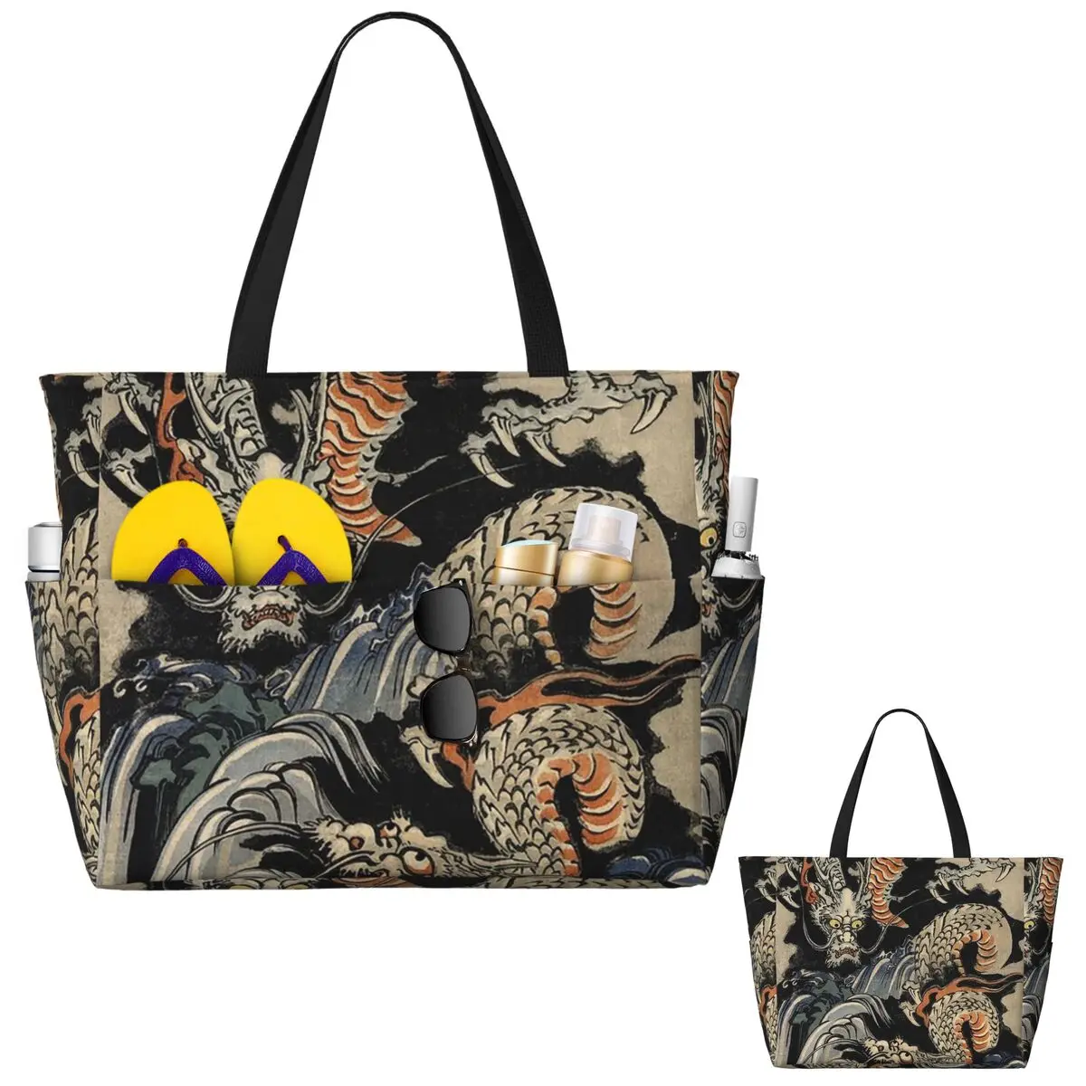 

Utagawa Kuniyoshi - Dragons Пляжная большая сумка Спортивная спортивная сумка для занятий йогой Большая большая сумка Женская дорожная сумка Сумка для фитнеса