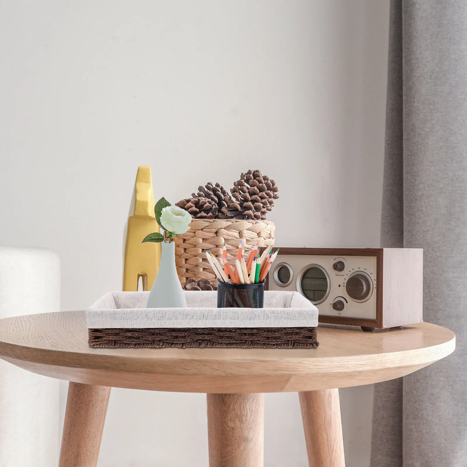 

Rattan Woven Storage Basket Desktop Organizer Key Container Snacks Sundries Holder Home Decoration Practical Portable