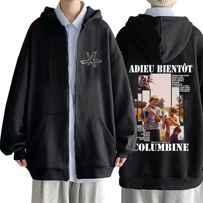 

Rapper Columbine Adieu Bientôt Album Zipper Hoodie Men Women Hip Hop Fashion Pop Music Jacket Men's Casual Vintage Zip Up Coat