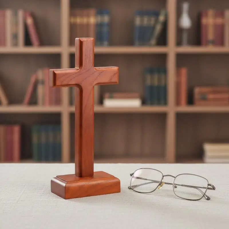 2-in-1 Vintage Holzkreuz Kruzifix Deko Doppelfunktion Religiöses Ornament für Eingangsbereich Wohnzimmer Wand- und Tischaufstellung – Detail 4