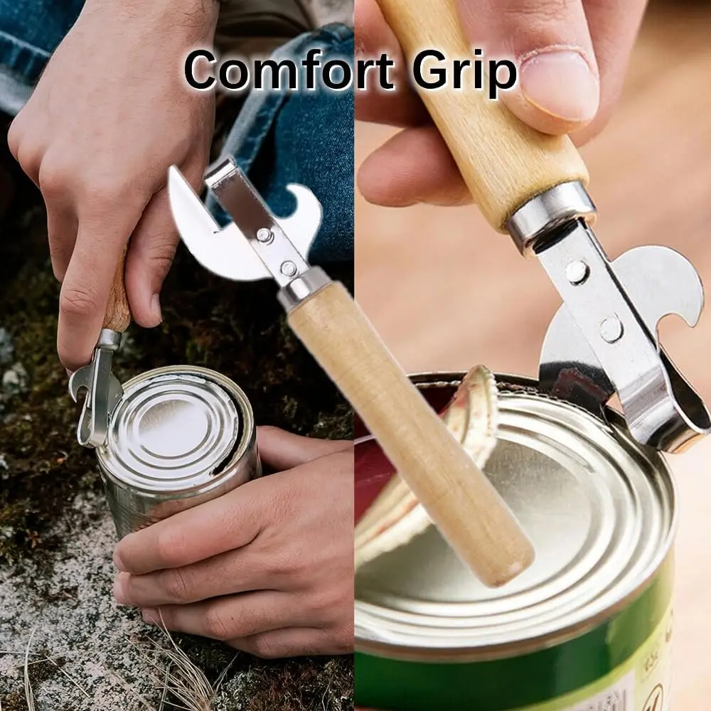 Can Opener, Multi-Functional Bottle Opener, Stainless Steel Wooden Handle Can Opener, Suitable for Cans, Screwdrivers, Evaporated Milk Cans, Beer