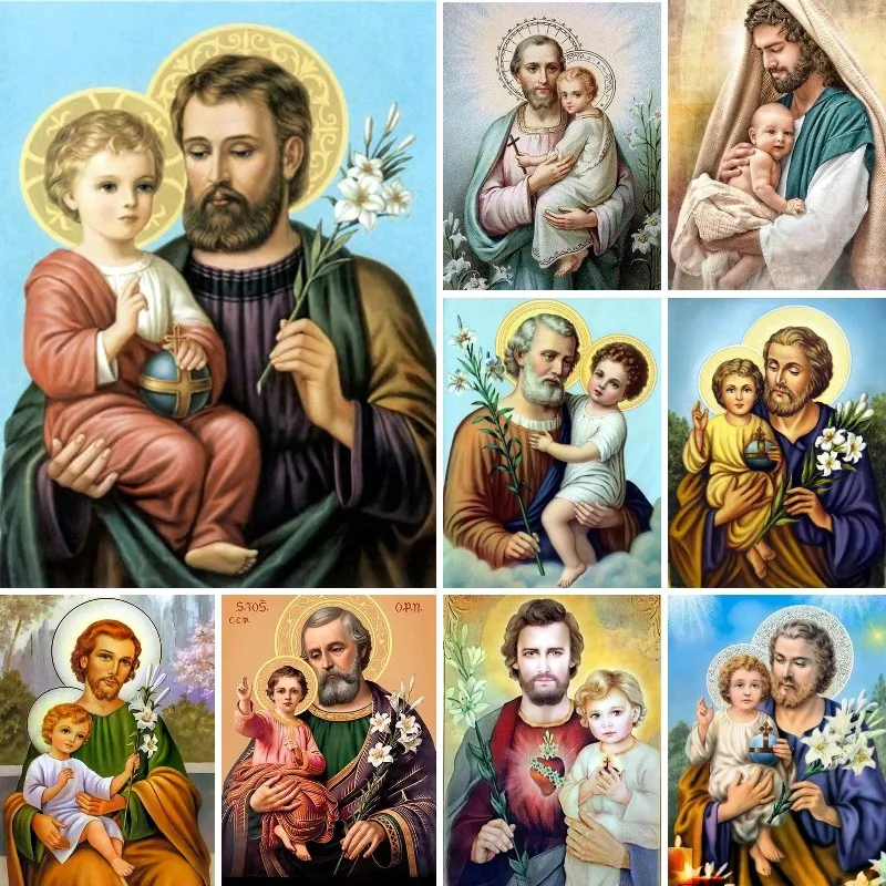 5D Full Square Diamond Painting Catholic Saint Joseph Prayer DIY Diamont Embroidery Art Full Square Mosaic Cross Stitch Decor