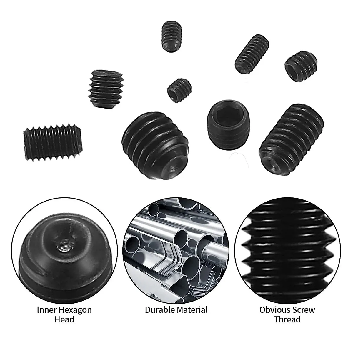 200/400 Pz M3 M4 M5 M6 M8 Presa a testa Esagonale Set Vite senza testa Punto di tazza Assortimento Kit Esagono incassato a brugola Punta piatta Grub Set di bulloni