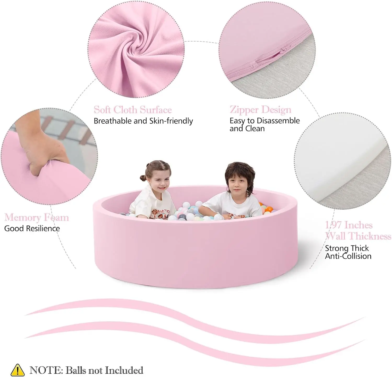 Fossa per palline per bambini, piscina con palline in schiuma da 35,4"*11,8" Box per bambini rotondo morbido per interni, regalo ideale per i più piccoli (senza palla)