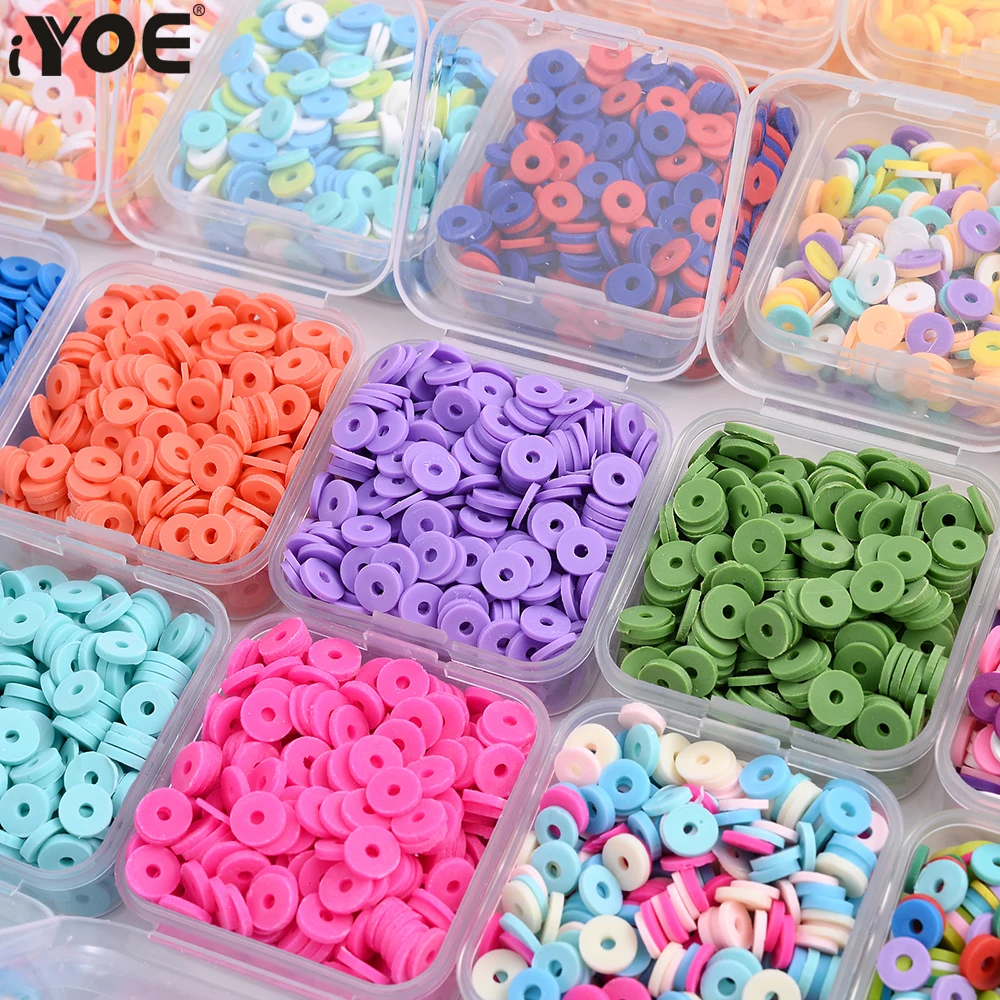 iYOE 350-375pcs/Box 6mm Mix Polymer Clay Beads Handmade Flat Round Spacer Beads For Jewelry Making DIY Boho Bracelet Accessories