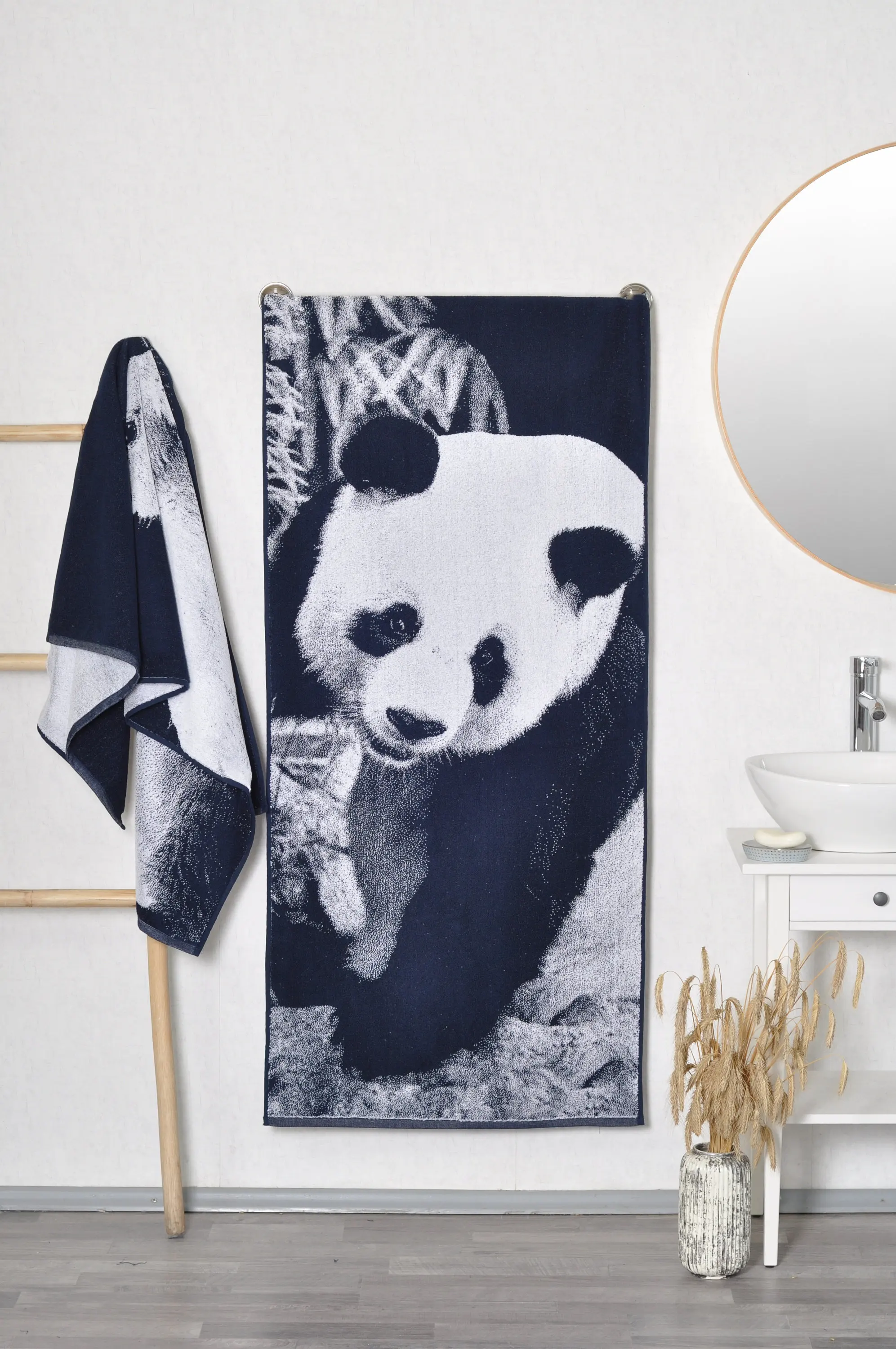 Panda Woven Blue Cotton Tapestry Animal Theme Wall Hanging Gift for Animal Lovers Home Bedroom Decor