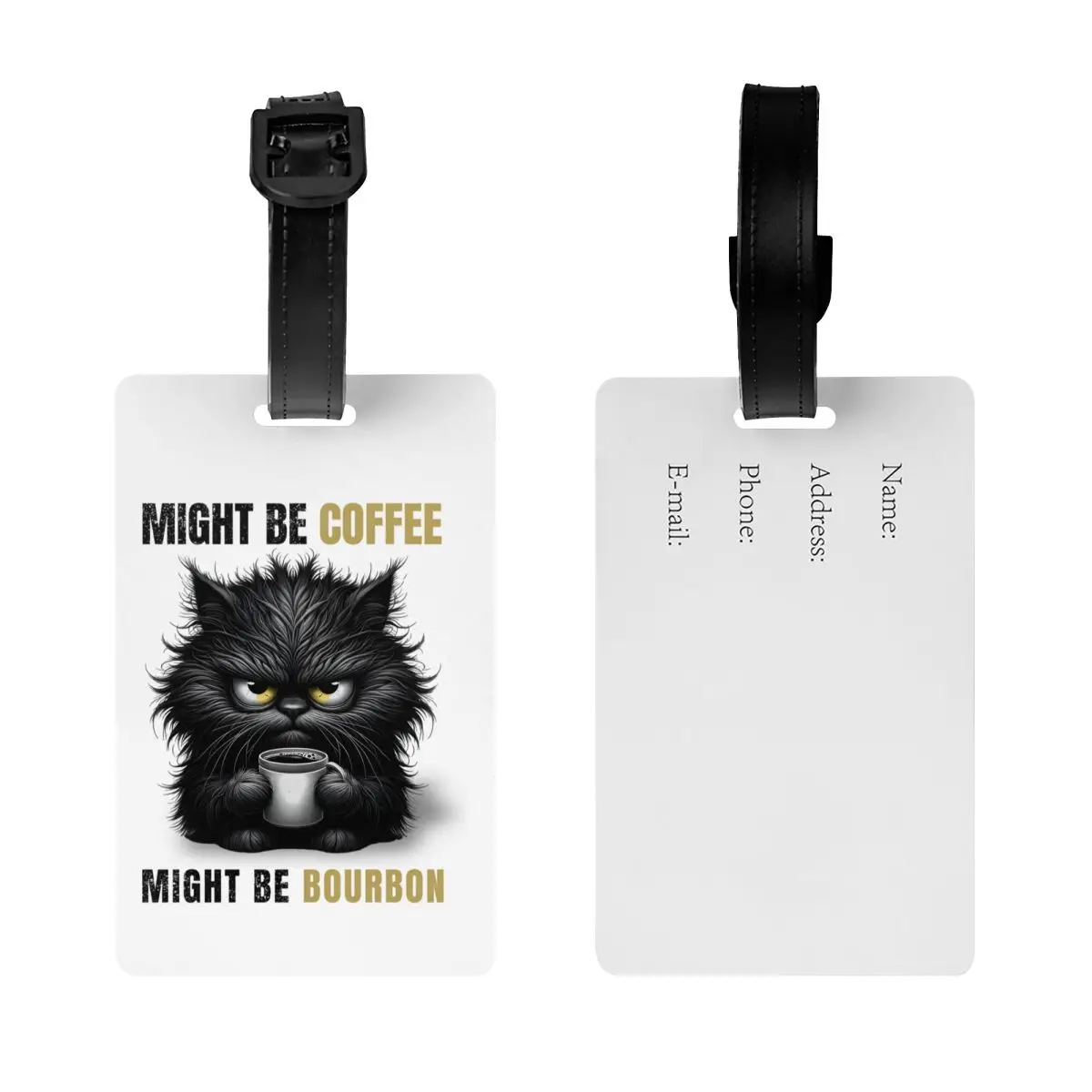 Might Be Coffee Might Be Bourbon Coffee Cat Lover Luggage Tags for Travel Suitcase Privacy Cover ID Label