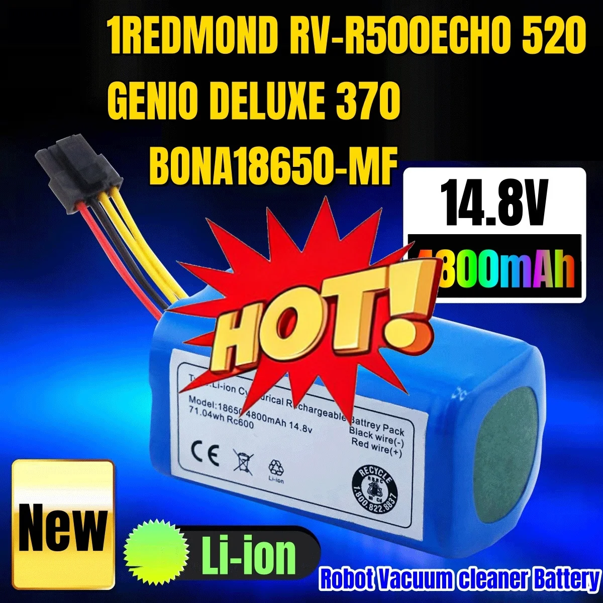 🔧🎈Lithium-ion 4800mAh Battery 4ICR19/66 ML:BONA18650-MF1 For CONGA 1290 1390, Polaris PVCR 0920WV Rufer, Redmond RV-R500 Robot