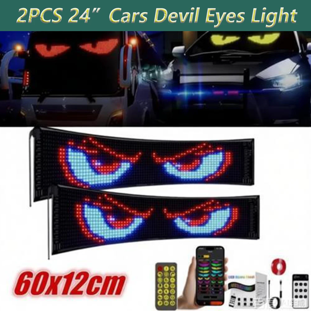 

60x12cm Car Atmosphere Lamp Truck Windshield LED Eyes Light Bluetooth Smart Remote Matrix Panel LED Soft Screen Scrolling Lights