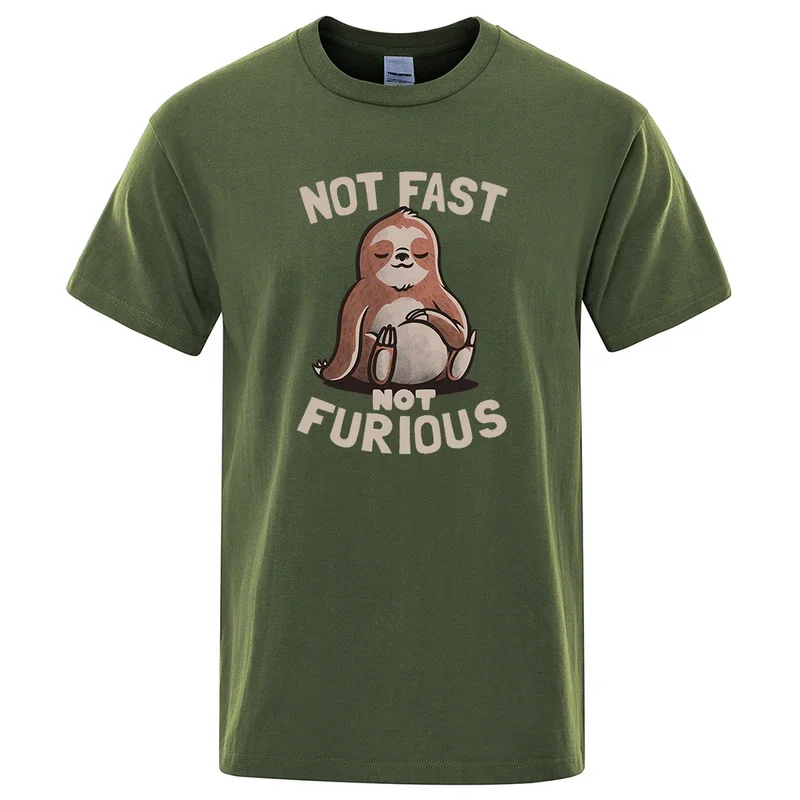 

Not Fast Not Furious Kawaii Sloth Print Clothing Men Street Oversized T Shirts Breathable Cotton Streetwear Creativity T-Shirt