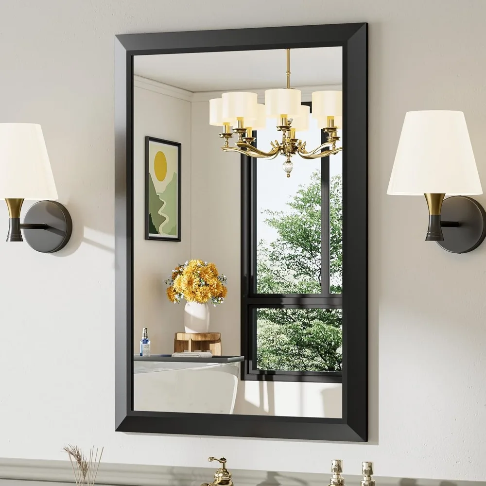 

24x36 Inch Black Framed Bathroom Mirror, HD Tempered Glass, Anti-Rust Metal Frame for Wall Mounting