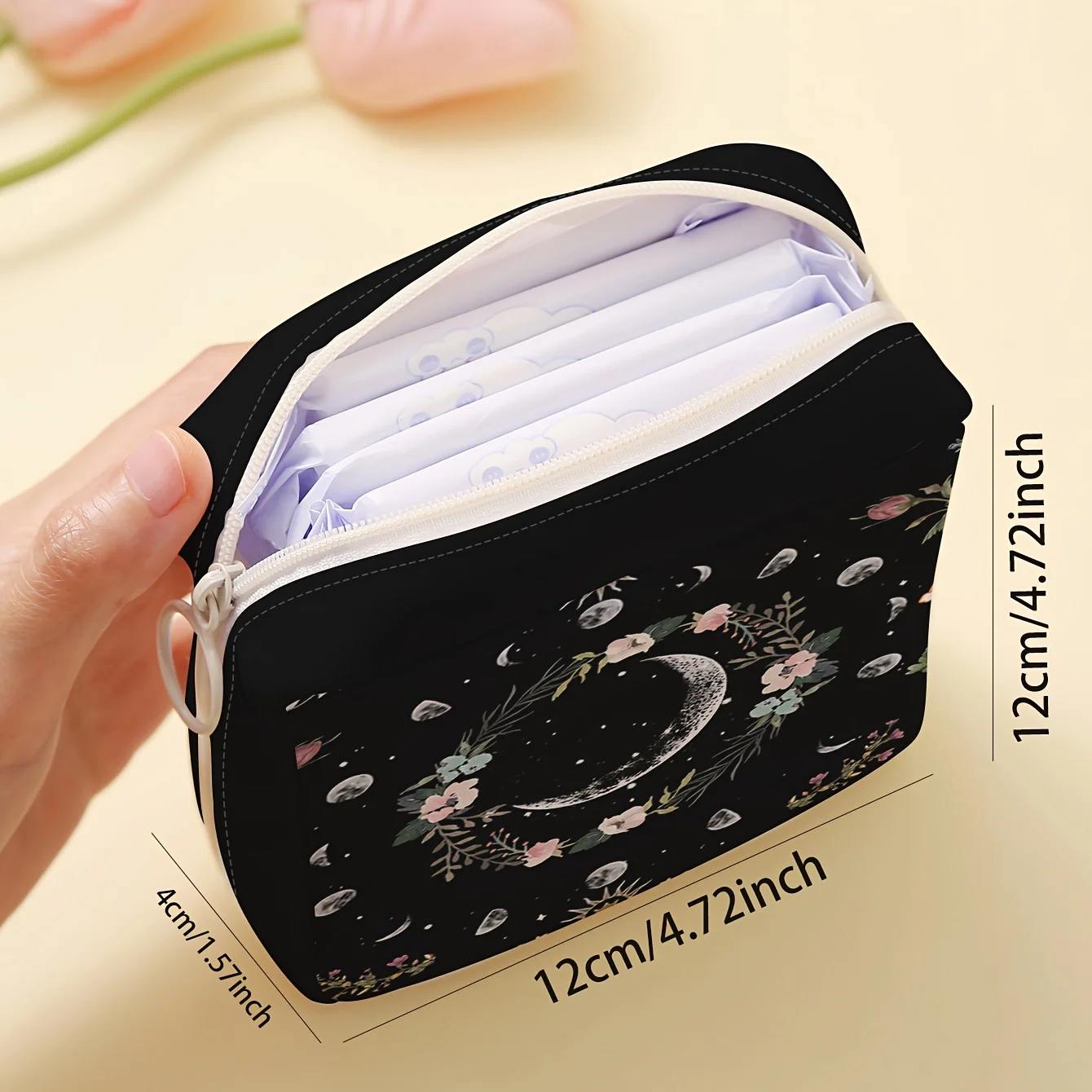 1 pc Moon pattern printed sanitary napkin storage bag, women\'s lightweight tissue bag, sanitary tissue bag