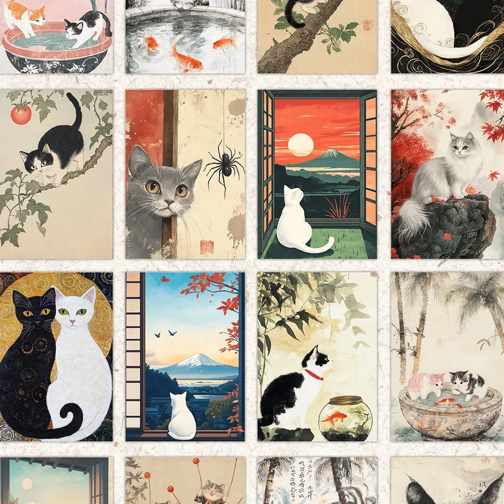 32pcs,Japanese-style retro cats postcards,decoration/greeting cards/postcards,high-definition printing, collectible and mailable