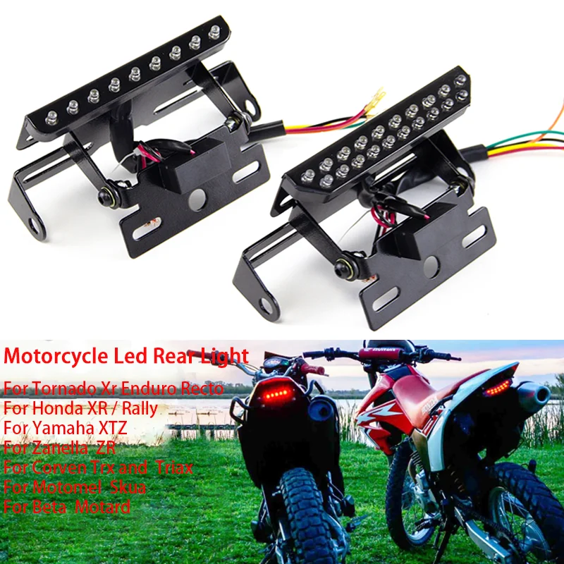 Para honda tornado xtz xr zr enduro luzes de parada traseira da motocicleta pico para yamaha xtz 125/250 led sinais volta cauda lanterna traseira