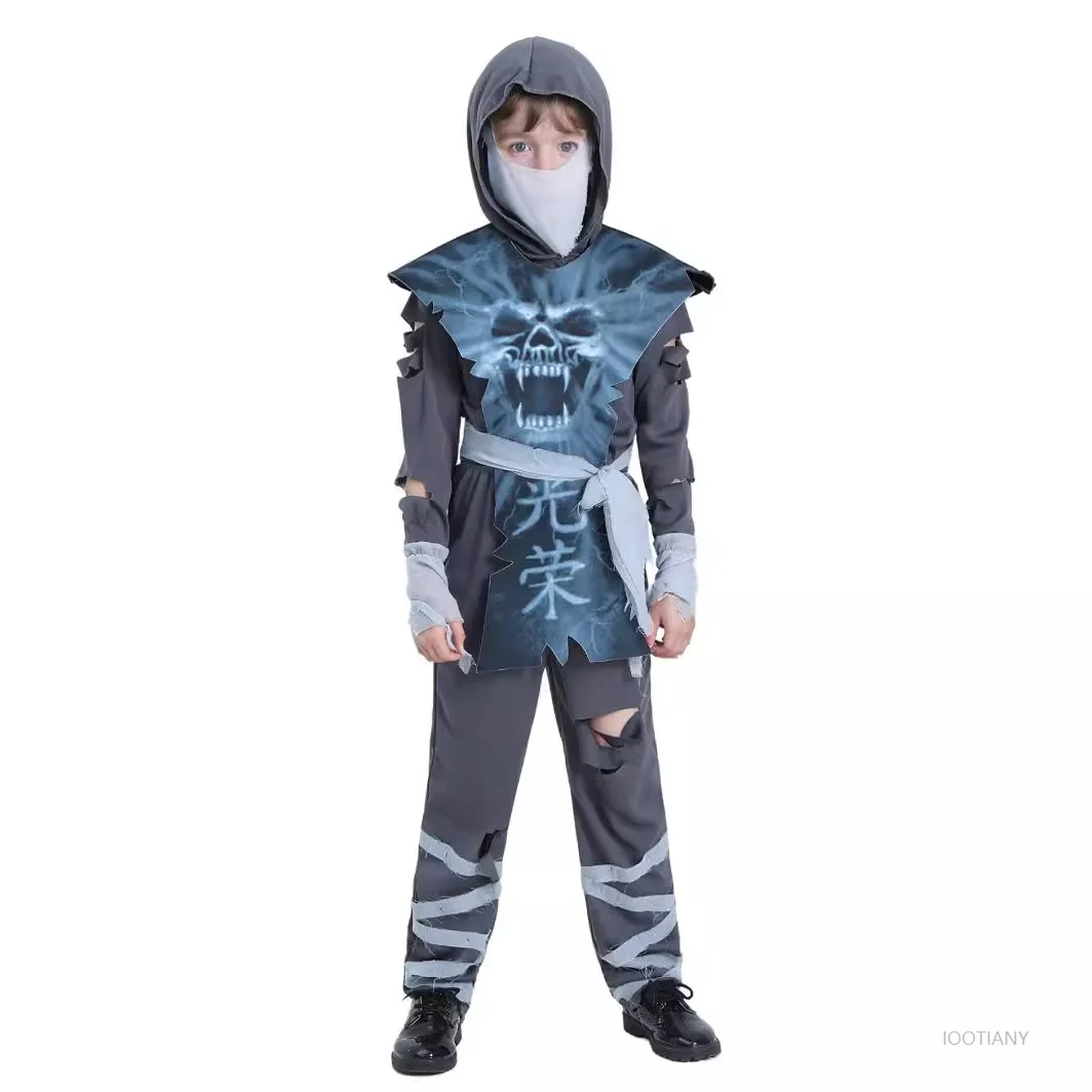 

Horror Fantasy Costume Carnival Disguise Scary Ninja Skeleton Zombie Role Play Skeleton Warrior Children Halloween Dress Up 2025