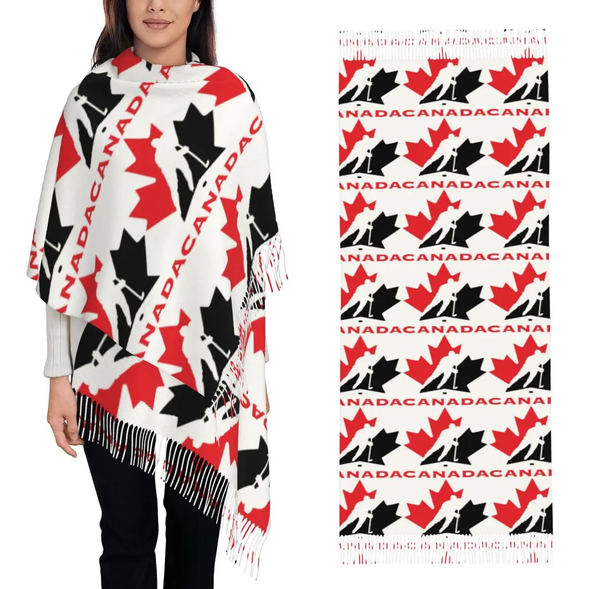 Canada Ice Hockey Sports Scarf Tassel Scarves for Women Soft Warm Shawls and Wraps Large Fall Winter Shawl Wrap