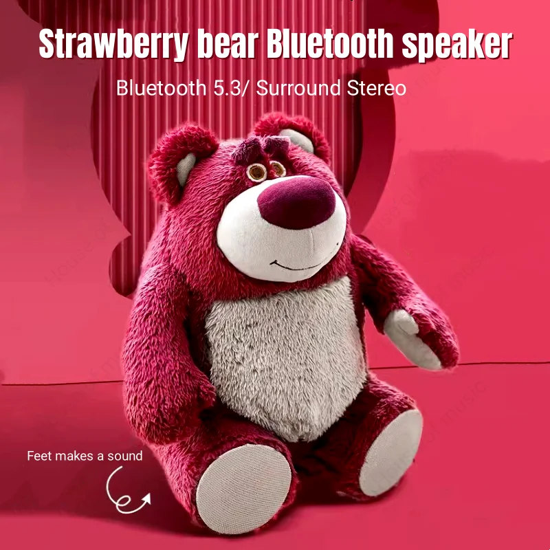 New Strawberry Bear Plush Doll Wireless Bluetooth Speakers Stereo Support TF Card Playback Cute Handmade Birthday Gift for Girls