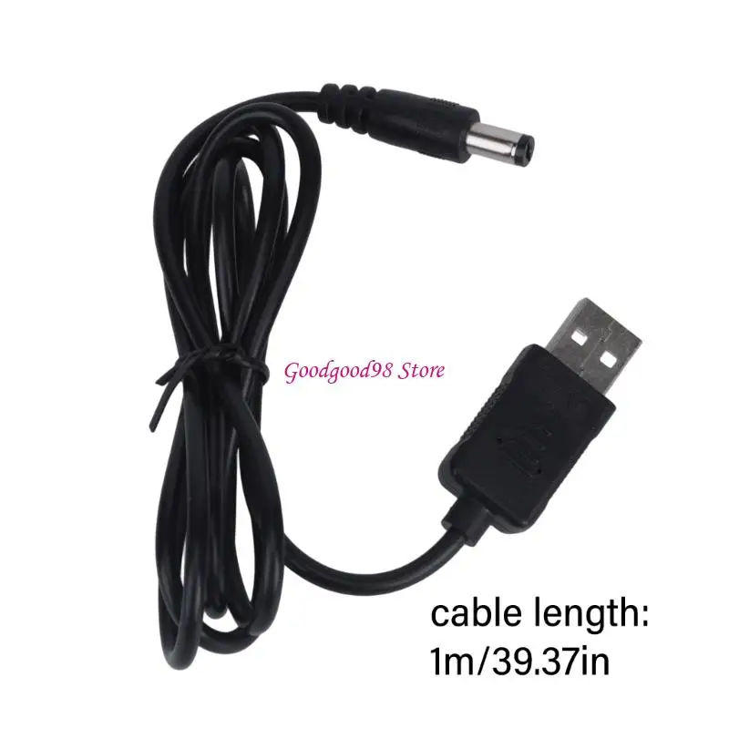 Home Backup USB Power Cable with 12V Output, Round 5.5 x 2.1 mm End Size, Two Size Sleeves for LED Light and Small Fan