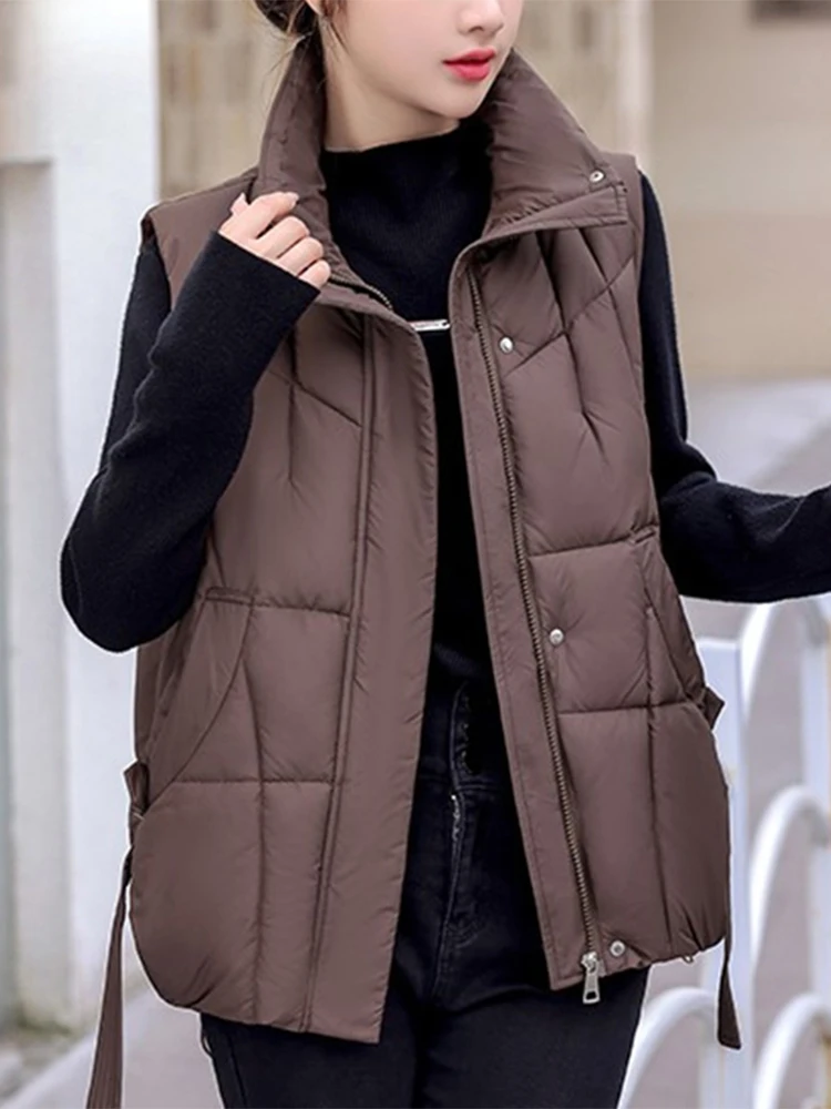 

Свободный утепленный хлопковый жилет для женщин, модный, с воротником-стойкой, с подплечниками, осенне-зимняя новинка