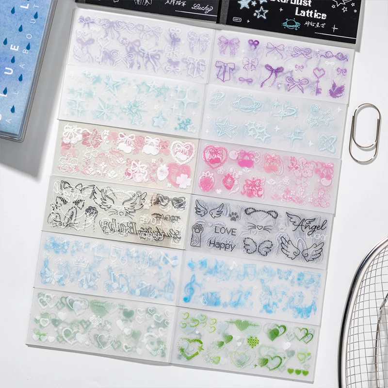 16 Stück Pixel-Art-Stil Notiz-Collage-Aufkleberbuch PET-Stanzformen Dekor handgemachtes Scrapbooking-Material Tagebuch Album Bastelbedarf