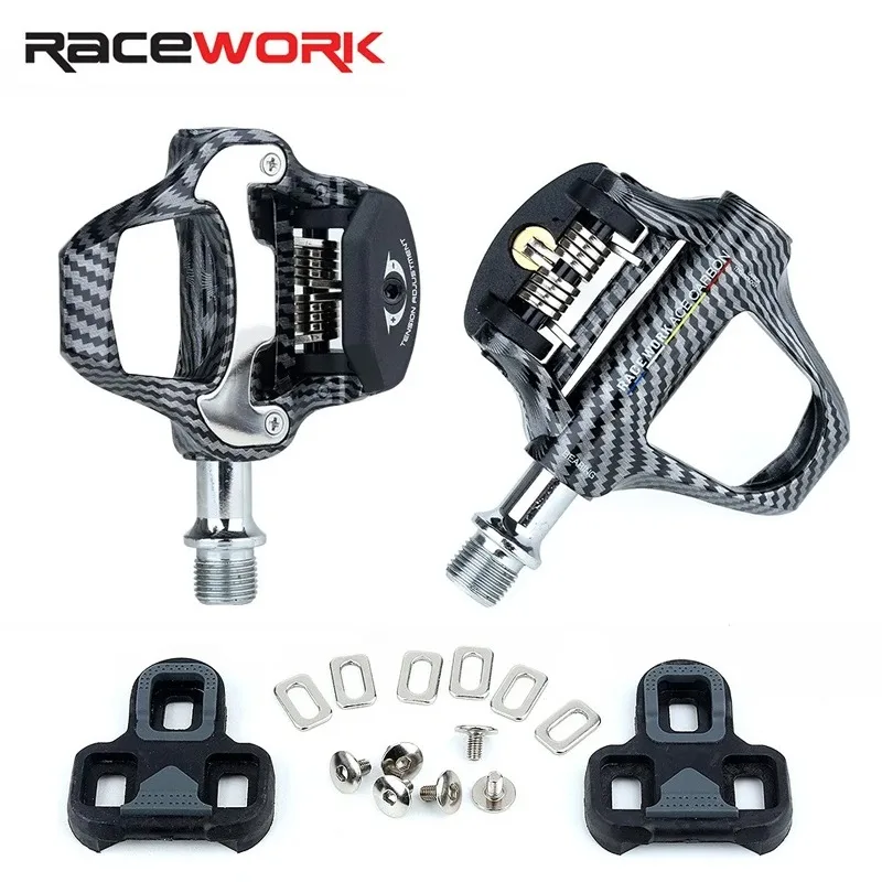 

RACEWORK ultra light carbon fiber Peilin bearings self-locking lock pedals road bicycle pedals matching lock plates Bike parts