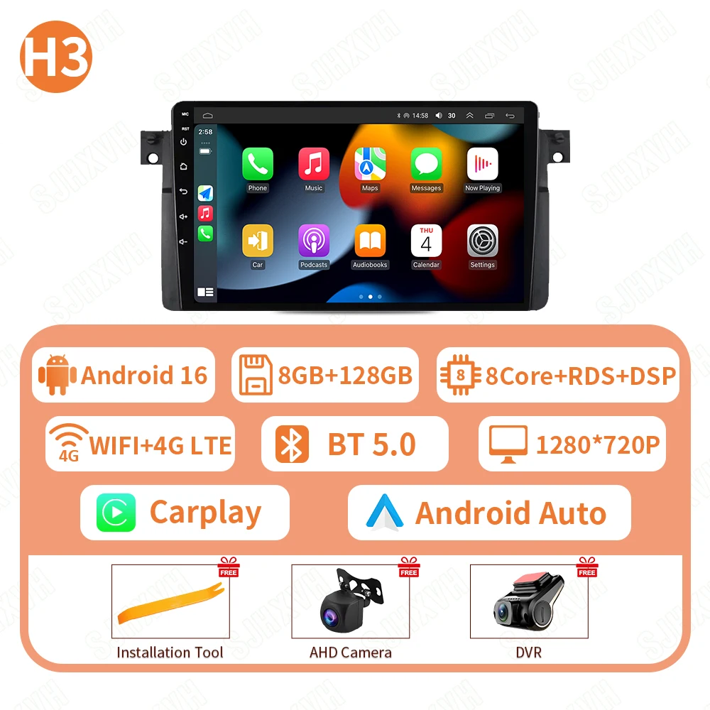 Android 16 9 ''Draadloze Carplay Autoradio Stereo Multimedia Speler voor BMW E46 M3 318 320 325 330 335 1998-2006 Auto Speler