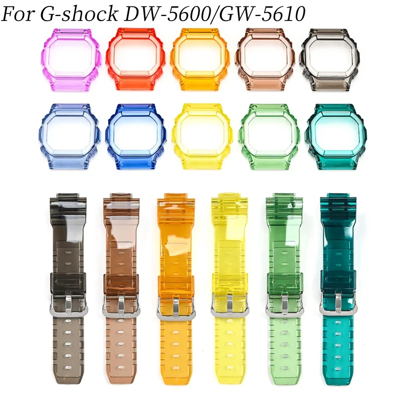 Waterproof Silicone Watch Strap  Men Women Sports Watchband TPU Strap PC Case For Casio Small Square G-SHOCK DW-5600 GW-5610