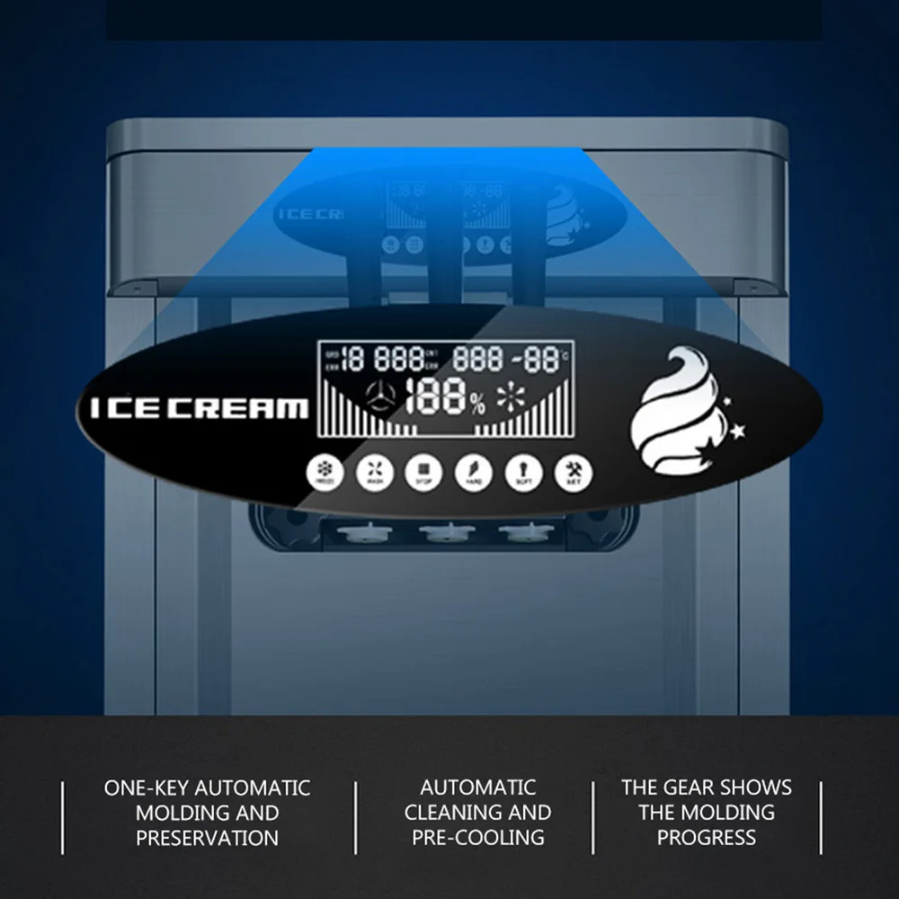 آلة الآيس كريم التجارية الفولاذ المقاوم للصدأ وظيفة التنظيف التلقائي آلة صنع الآيس كريم مع نكهتين مختلطة