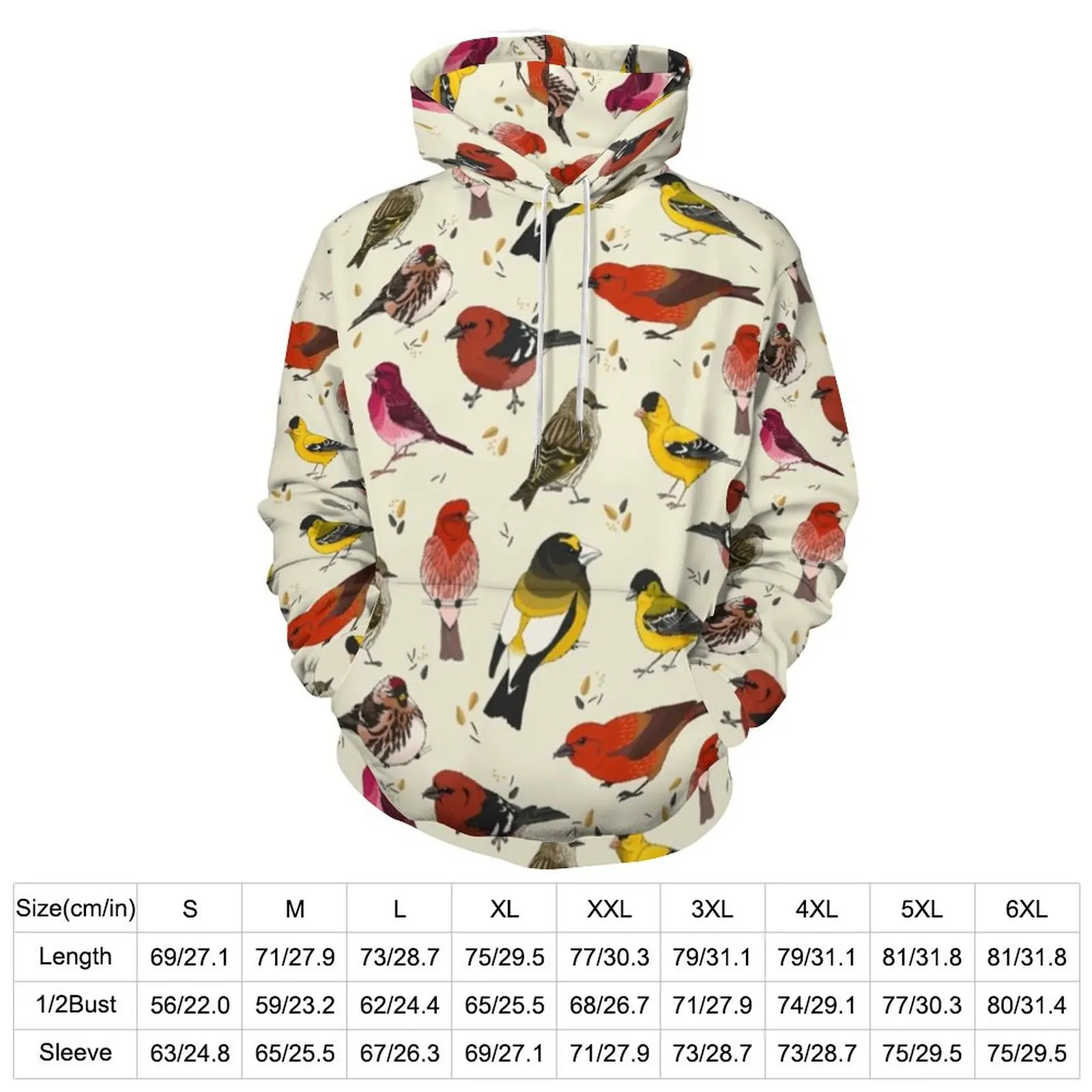 Colorful Birds Print Casual Hoodies North American Finches Loose Pullover Hoodie Men Long Sleeve Design Clothes Birthday Present