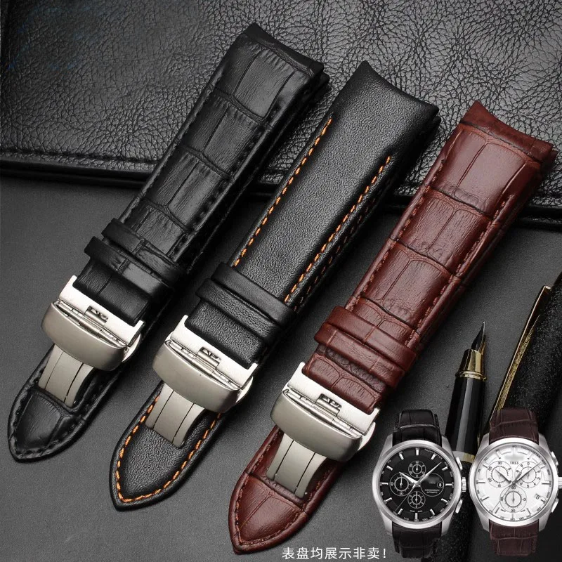 Curved End Genuine Leather Watchband 22mm 23mm 24mm for Tissot Couturier T035 Watch Band Steel Buckle Strap Wristband Bracelet