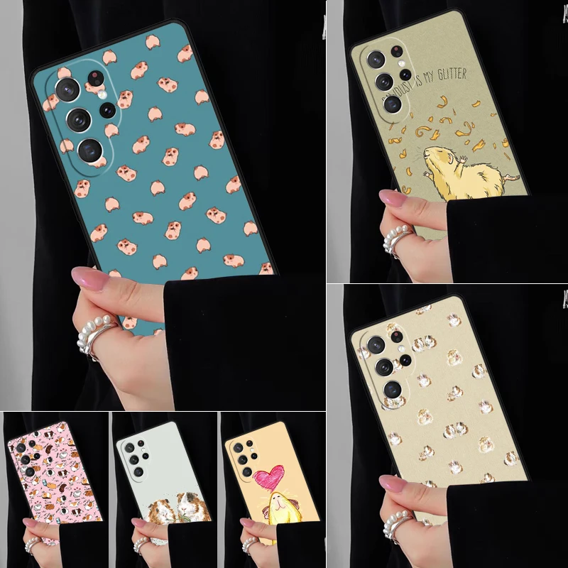 Cartoon Guinea Pig Phone Case For Samsung Galaxy S25 S24FE S23 S22 S21FE S20 S10 Plus Ultra Note20 10Pro Soft Black Cover