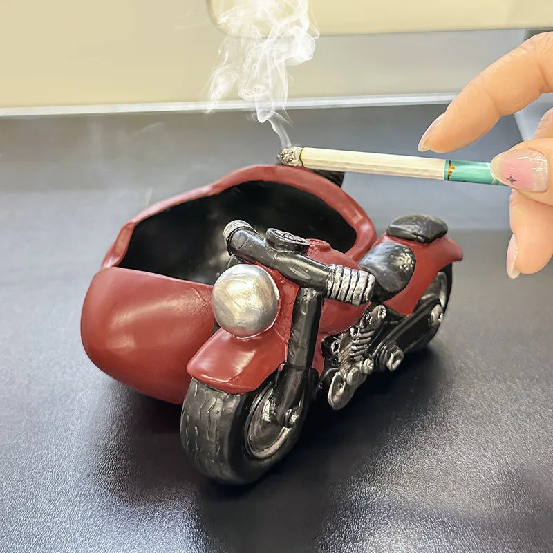 Small Retro Motorcycle Ashtray, Creative Living Room and Office Desktop Decoration, Anti Fly Ash, Car Enthusiast Gift