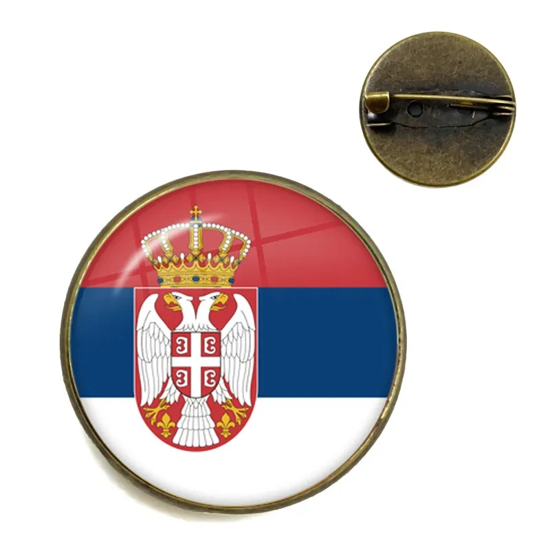 National Flag Glass Cabochon Brooch Korea,Serbia,Russia,Slovenia,Argentina,United States,Turkey,Spain,Dominica Collar Pins Gift