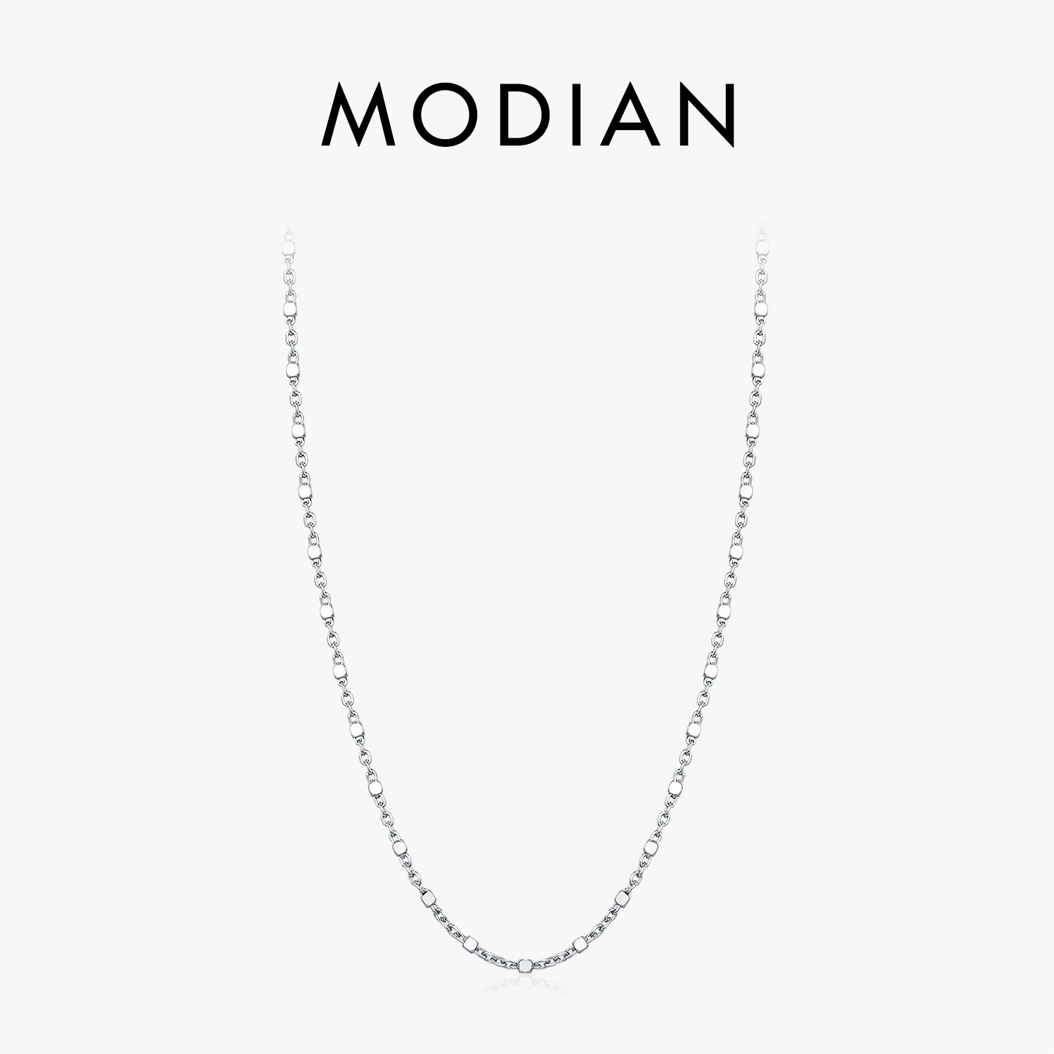 MODIAN 925 Sterling Silver Minimalist Geometric Link Chain Necklace For Women Trendy Simple Daily Fine Jewelry Accessories