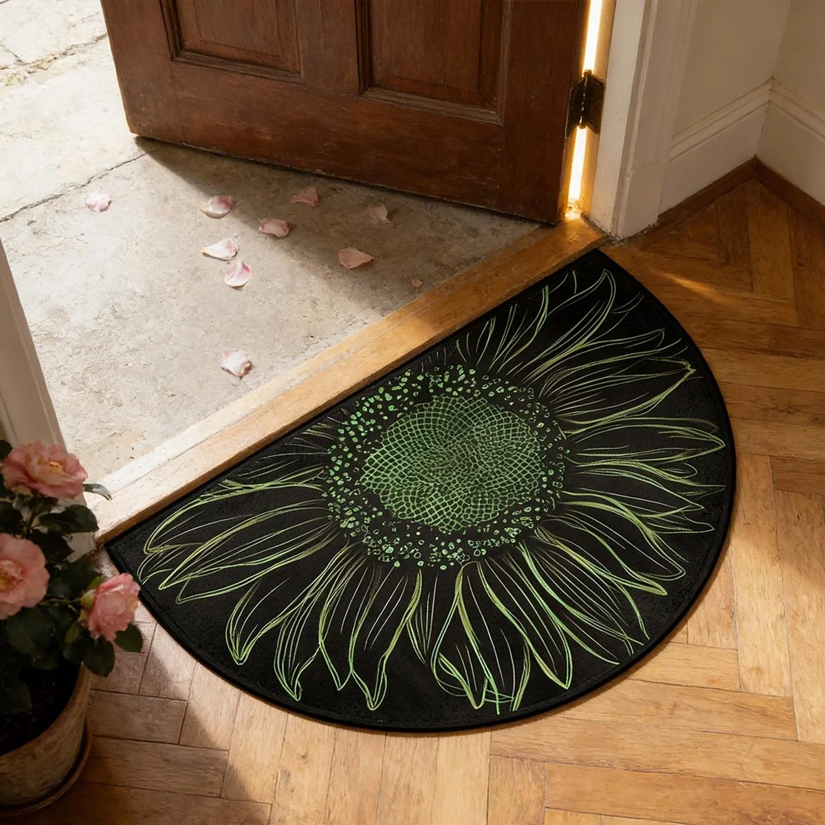 VIKAMA Sunflower Half-Moon Welcome Doormat Non-Slip Washable Floor Mat Living Room Bedroom Carpet Home Decoration